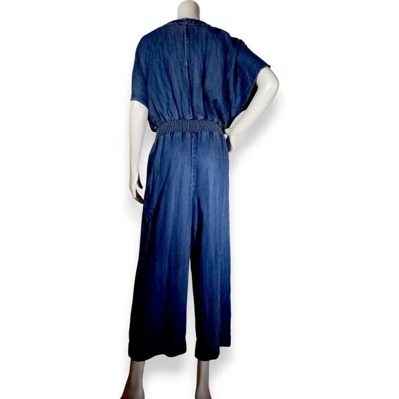 Splendid Blue Tencel Cropped Jumpsuit NWT Sleeveless Vneck Size Small - Picture 2 of 7
